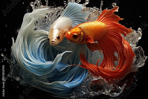goldfish and white fish in water