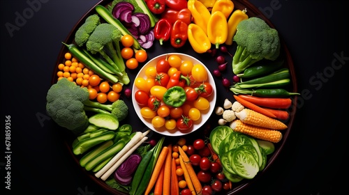 An assortment of colorful vegetables arranged neatly on a plate,