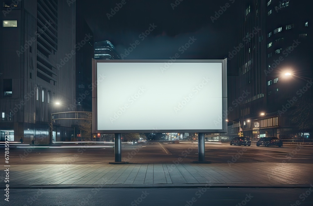 blank advertising banner on a city street at night, advertising concept blank advertising banner on a city street at night, advertising concept