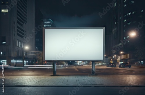 blank advertising banner on a city street at night, advertising concept