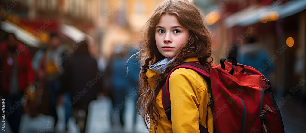 On the first day of school a young girl with a determined look on her face walked down the busy red street clutching her yellow bag tightly eager to embrace her education again