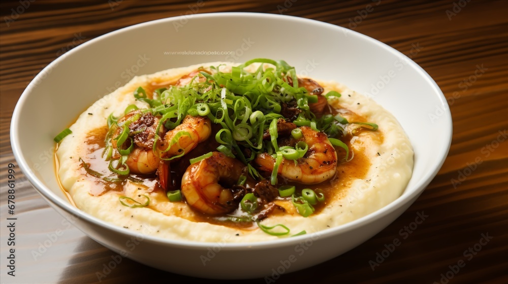 Shrimp and grits in a bowl