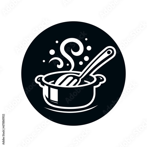 Pot icon, kitchen supply black flat vector illustration.