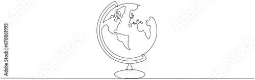 School globe continuous line drawing. World map linear symbol. Vector illustration isolated on white.