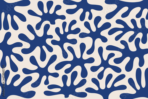  blue matisse patern, set of organic shapes in modern style, seamless pattern background, vector abstract botanical flower collection design, blobs Matisse abstract nature leaf wallpaper