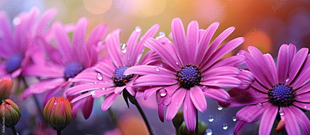 Obraz premium In the vibrant garden of blooming flowers during the summer and spring the beauty of nature unfolds with a spectrum of colors captivating close up views of delicate petals and insects buzzi