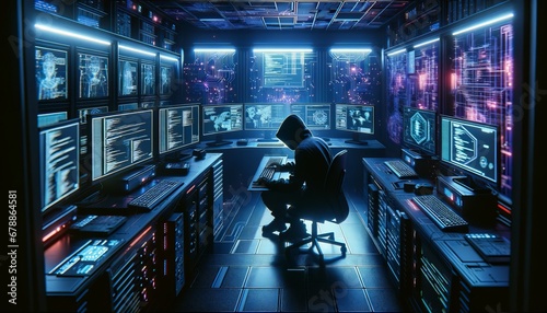 Cyberpunk hacker's lair.