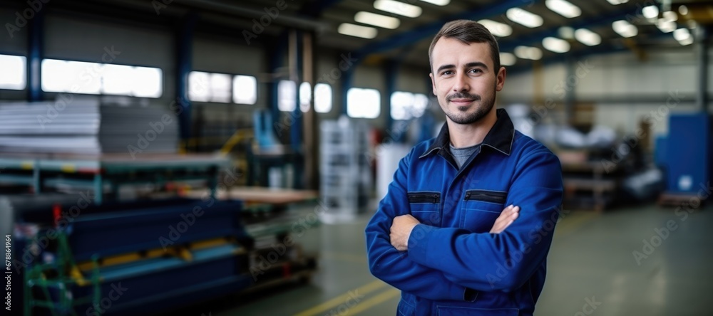 Male factory worker posing looking at the camera. Male factory worker posing looking at the camera.