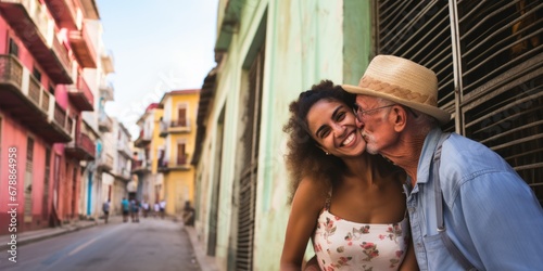 Old male tourist having fun with a Latin Caribbean young woman © Adriana