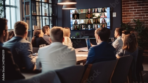 Business people taking online video call meeting at the office