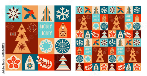 Geometric Christmas ornament. Seamless background for postcard, poster, covers.