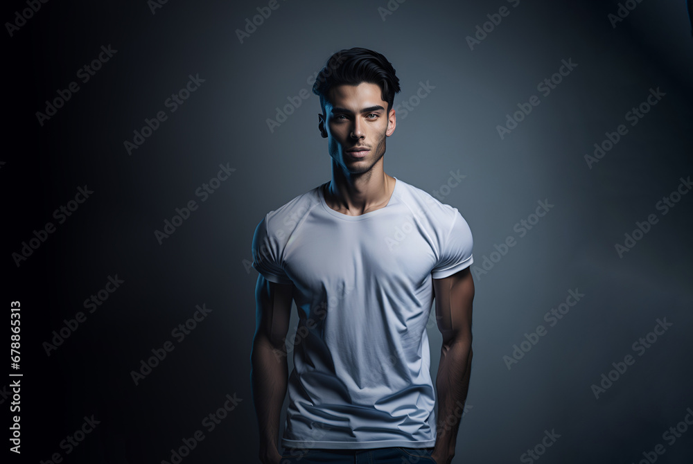 Young handsome man with white mock up t shirt