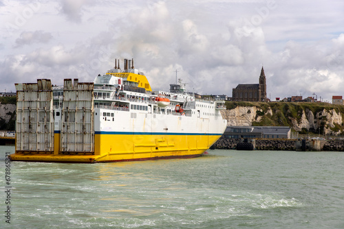 Ferry moored on a quay in the town of Dieppe in France photo