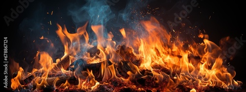 bonfire on black background photo