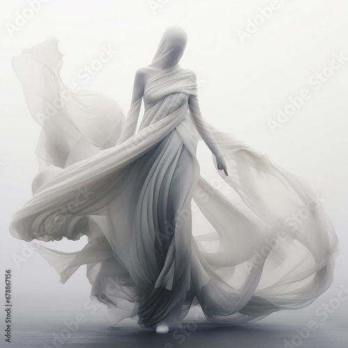 Ghostly girl human robotic figure dressed in white Ai generated Beautiful art