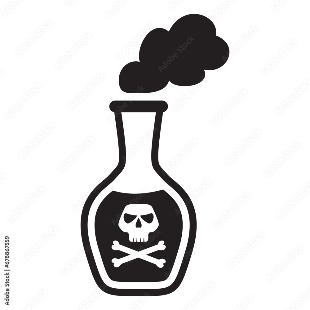 Glass poison bottle icon. Bottle with skull label.Poisonous chemical toxin with crossbones label.Outline vector illustration.Isolated on white background.Magic acid toxic. Toxic smoke.Venom liquid.
Glass poison bottle icon. Bottle with skull label.Poisonous chemical toxin with crossbones label.Outline vector illustration.Isolated on white background.Magic acid toxic. Toxic smoke.Venom liquid.