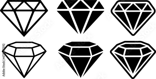 Pixel perfect icon set of diamonds, gems, different diamond cuts. Simple thin line icons, flat vector illustrations. Isolated on white, transparent background