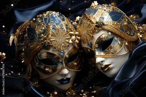 Enchanting venice carnival masquerade ball with intricate masks and costumes in a grand setting © Ilja