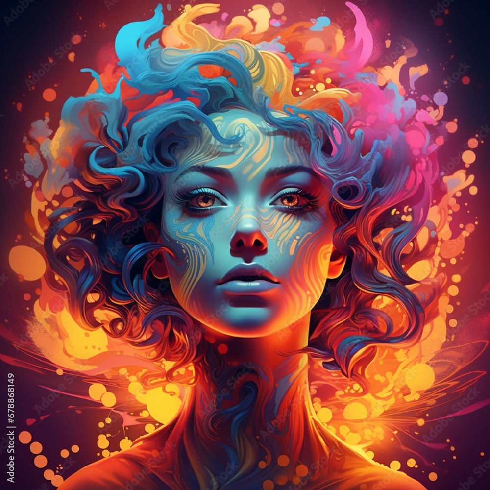 Glowing woman's head with hair in shaw style beautiful image Ai generated Beautiful art