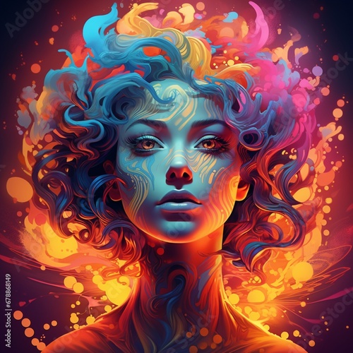 Glowing woman s head with hair in shaw style beautiful image Ai generated Beautiful art