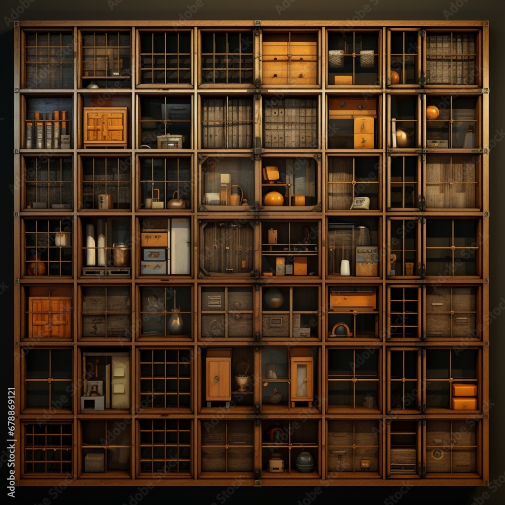 Grid of cabinets with strong rhythm without precision Ai generated Attractive Photo