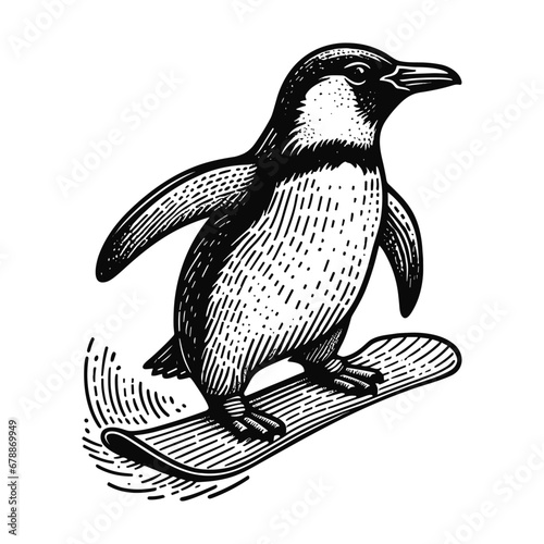 penguin on a snowboard sketch