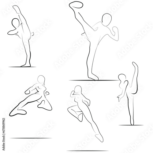 Martial arts kicks line vector illustration