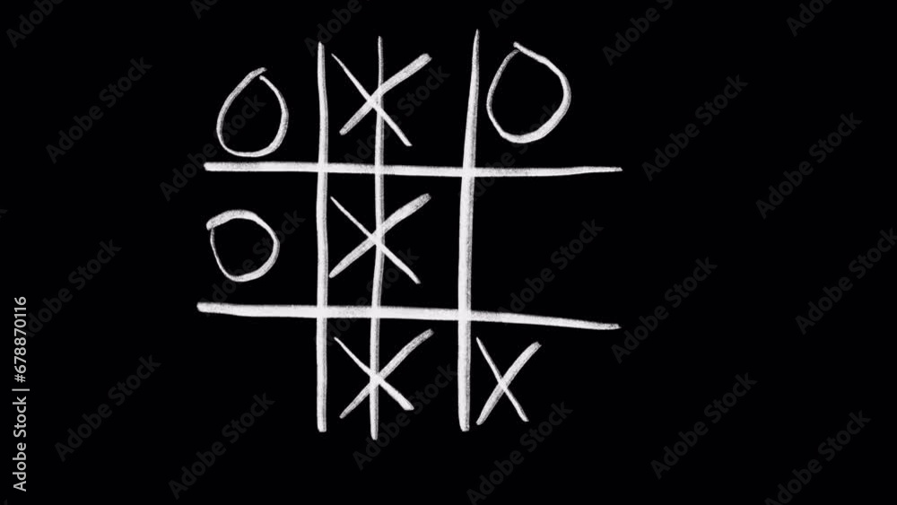 Hand drawn animated doodle of tic-tac-toe game. Video clip with alpha channel.