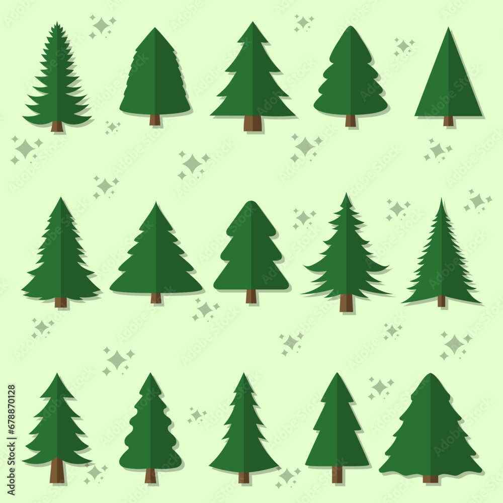 Vector set of cartoon Christmas trees icons collection.