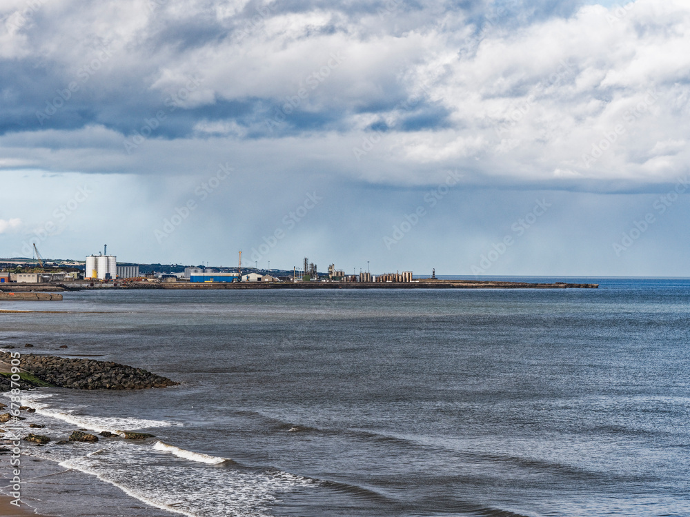 Sunderland beaches, UK with view over Sunderland docks.