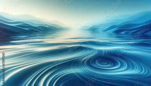 Surreal Blue Water Ripples and Mountain Landscape