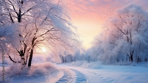  Beautiful winter landscape with snowy trees in the park © Creative Canvas