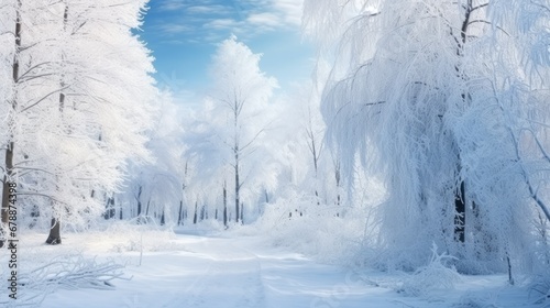  Beautiful winter landscape with snowy trees in the park