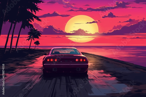wallpaper with futuristic car style vapor-wave