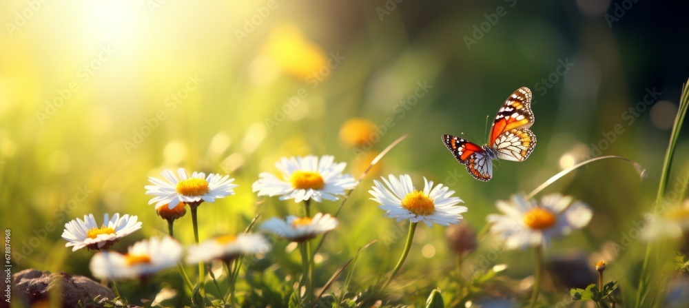 Vibrant and serene a picturesque summer meadow with flowers, butterflies, and ample copy space