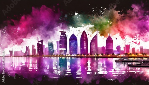 abstract artwork of the Doha Qatar Skyline