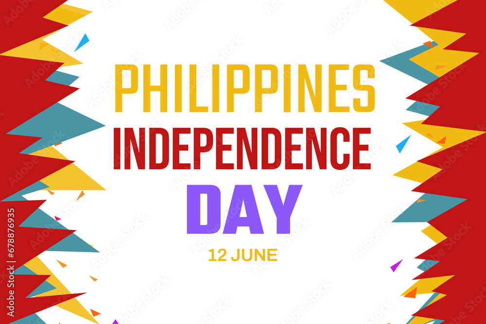 Happy Philippines Independence Day background with different shapes design and colorful typography. Celebrating patriotic independence day concept backdrop. banner style