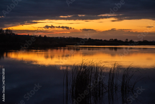 sunset over the lake.tranquil landscape