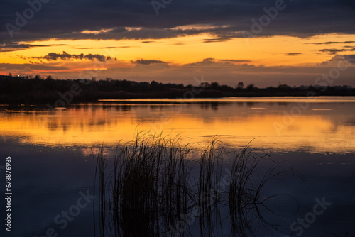 sunset over the lake.tranquil landscape