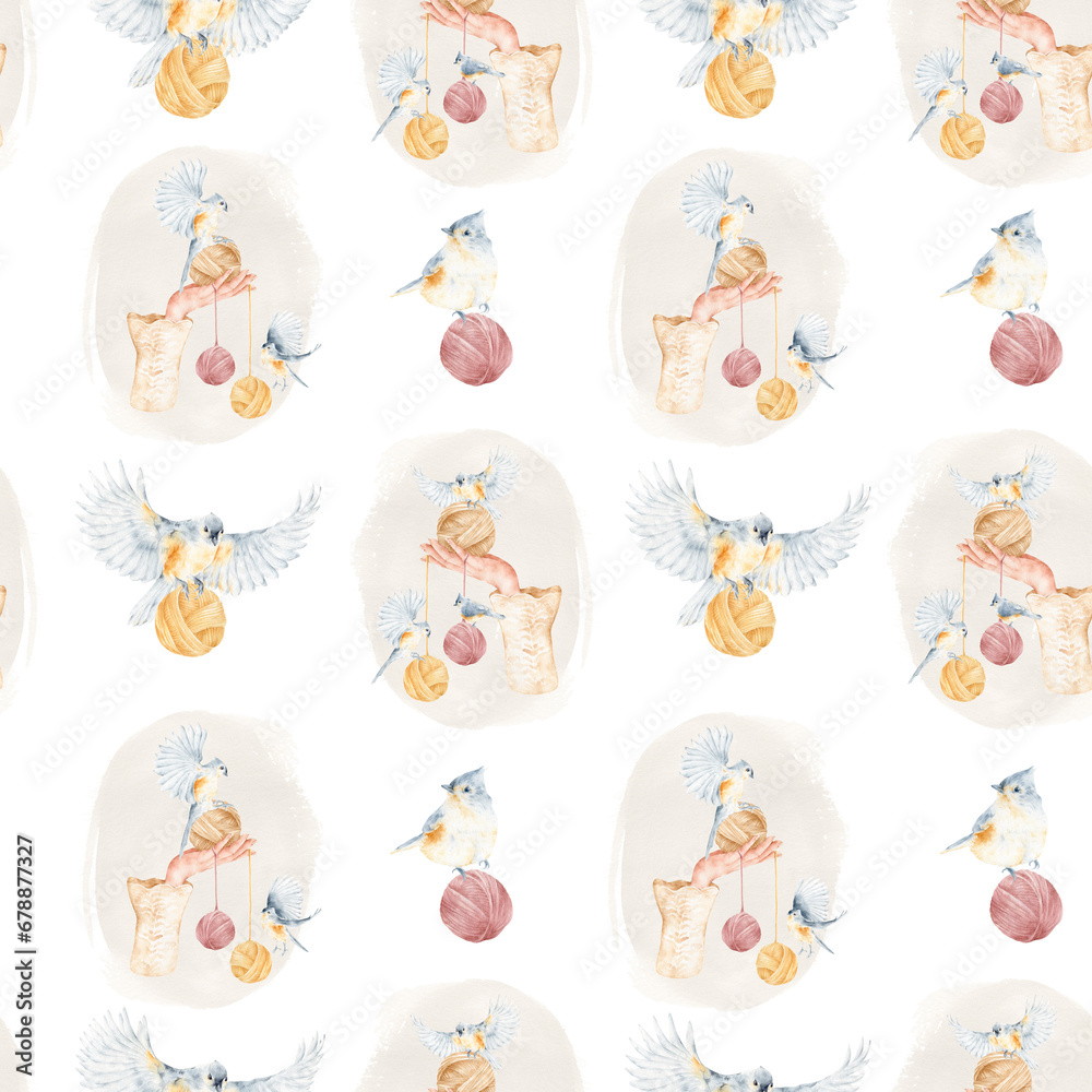 Watercolor seamless pattern. For packaging paper, scrapbooking, product packaging design, yarn or wool shop.