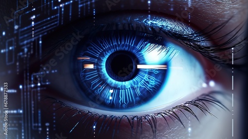 Beautiful Robotic Blue Eye with HUD