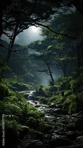 forest during a full moon night with moonlight uhd wallpaper © Ghulam