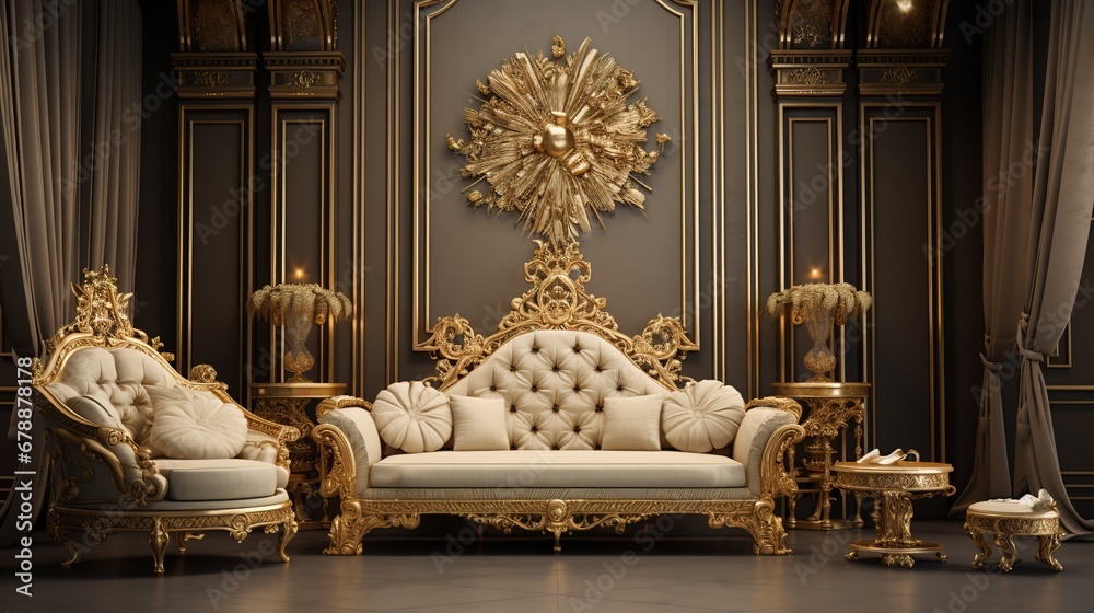 Design Luxury Room with Golden Furniture Elements