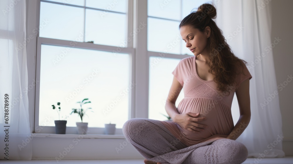 Yoga for a Healthy Baby Bump. Peaceful Mom Meditating During the Third Trimester. Generative AI Yoga for a Healthy Baby Bump. Peaceful Mom Meditating During the Third Trimester. Generative AI