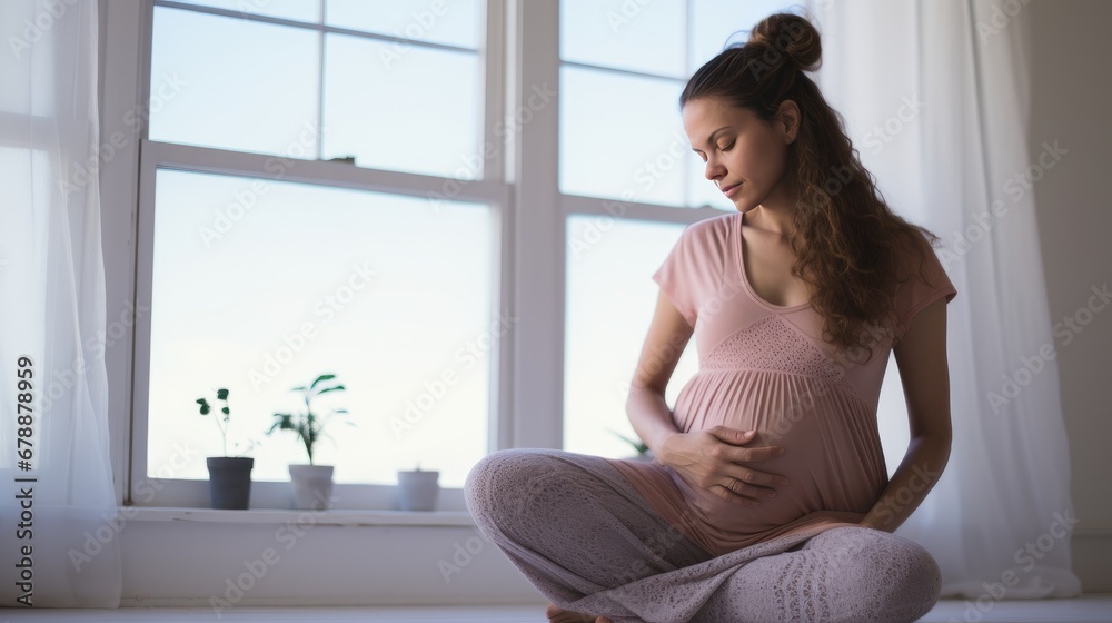 Yoga for a Healthy Baby Bump. Peaceful Mom Meditating During the Third Trimester. Generative AI