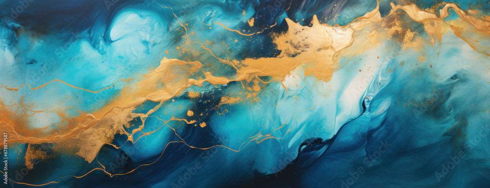 Liquid Gold and Blue Abstract Painting