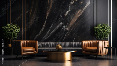 Leather Sofa and Armchair Near Golden Round Coffee