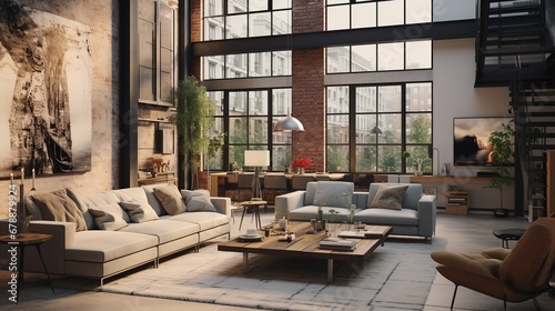 Modern Loft Interior Design of Living Room