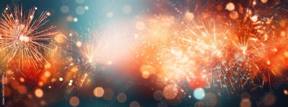 Fototapeta premium Dark Orange and Light Aquamarine Bokeh Firework