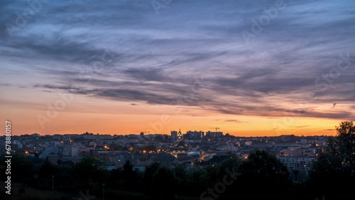 Day to Night Timelapse on Limoges city at sunset